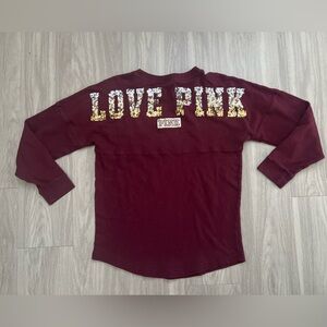 PINK Victoria's Secret Maroon Crewneck with White Logo Trim